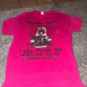 Funny Pink Graphic Tee with Pug Design